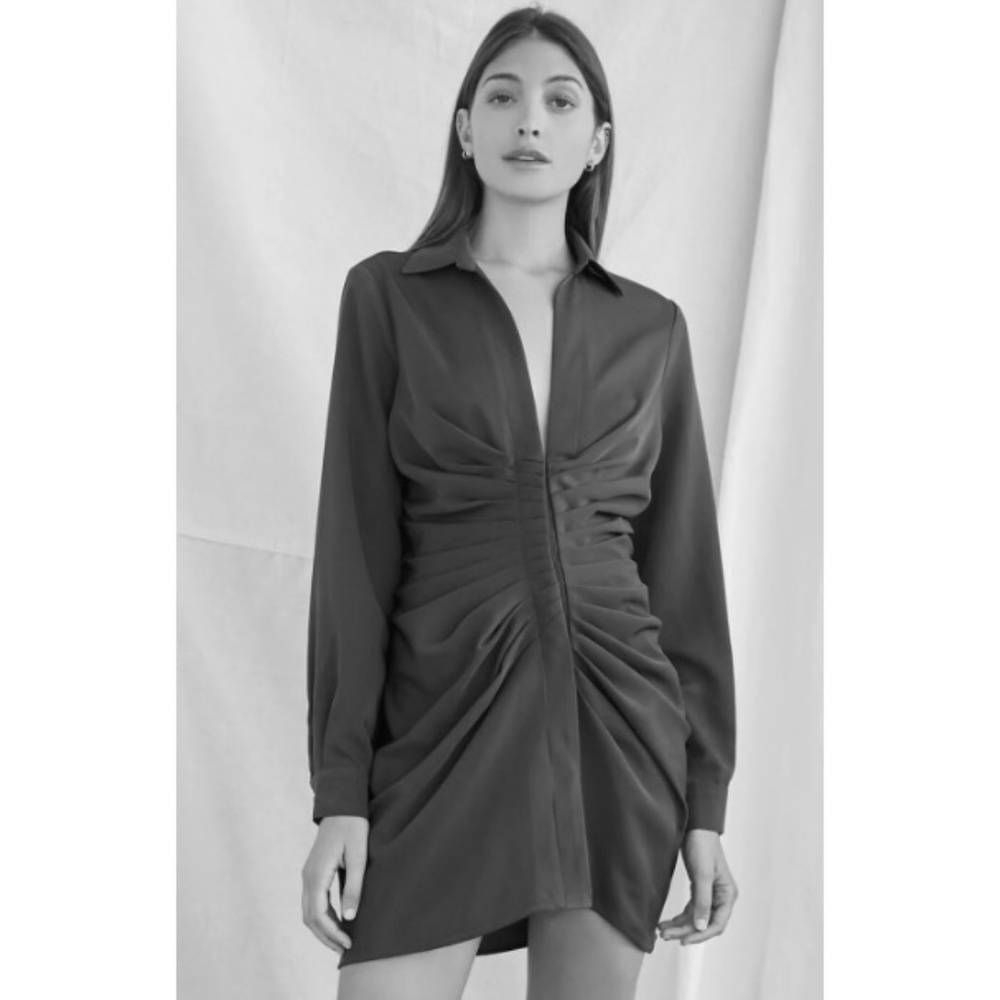 FOREVER 21 BLACK RUCHED SHIRT MINI DRESS sz L